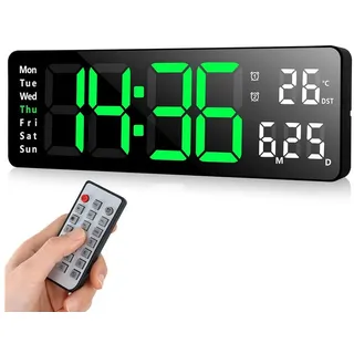 MODFU Wanduhr 13 Zoll LED Digitale Wand Uhr Küchenuhr Digitaluhr Tischuhr Wandwecker (mit Fernbedienung Einstellbare Timing und Countdown) grün