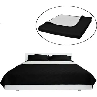 vidaXL Zweiseitige Tagesdecke Gesteppt Schwarz/Weiß 170x210 cm - Schwarz/Weiß