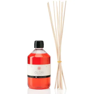 Raumduft Nachfüll-Set „Ylang Ylang“ 500 ml inkl. 10 Rattan-Stäbchen - Duftöl mit ätherischen Ölen - Nachfüller Essenz langanhaltend & sinnlich - Nachfüllflasche mit Duftstäbchen 100% Natürlich