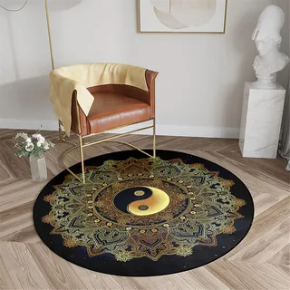 Chickwin Teppich für Wohnzimmer Rund, Mandala Stil rutschfeste Teppiche Flanell Flauschig Weich Moderne Fußmatte für Schlafzimmer Kinderzimmer Küche Dekoration (Durchmesser 60cm,Lotus Blume)