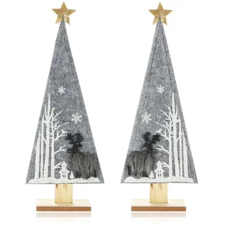2x dekorativer Aufsteller für Weihnachten - Tannenbaum aus Filz mit Fuß - grau