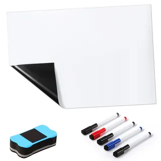 Blendura A3 Magnetische Whiteboard-Folie, Magnettafel Kühlschrank mit 5 Whiteboard-Stiften, Schwamm, DIY Magnetisches Whiteboard für Schule, Büro und Zuhause