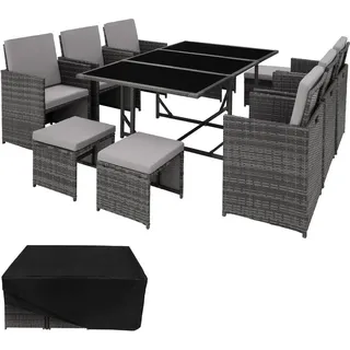 tectake Rattan, Grau, Kunststoff, Rechteckig, Gartenmöbel, Gartenmöbel-Sets