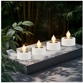 Spetebo LED-Kerze Solar LED Teelicht XL 5cm mit Flammen Effekt warm weiß - 4er Set - (Anzahl, 1-tlg., Stück), mit IP44 Spitzwasserschutz weiß