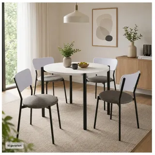 HTI-Living Essgruppe Tischgruppe Egbert 5-teilig Weiß, (Set, 5-tlg., 1 Tisch, 4 Stühle), Runder Esstisch Ø 90 cm mit 4 Polsterstühlen schwarz|weiß