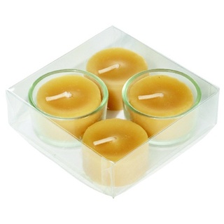 Kopschitz Kerzen Bienenwachskerze 100% Bienenwachs Teelichter mit Glas 4er Set (4 Teelichter in 2 Gläser