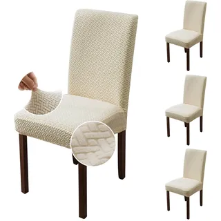 Genina Stuhlhussen für Esszimmerstühle, Esszimmerstuhlhussen, Stretch, Küche, Parsons Stuhlhussen (Beige, 4 Stück)
