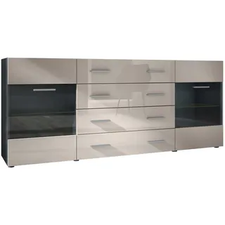 Vladon Carlos 166 x 72 x 35 cm Schwarz matt/Sandgrau Hochglanz