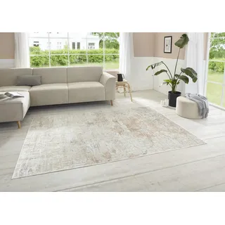 Chameis Kurzflor Teppich – Vintage-Look Viskose Klassisch leicht glänzend Relief-Optik Marmor-Optik Design Used-Look für Wohnzimmer Küche Flur oder Schlafzimmer Beige Pfirsich, 200x290cm