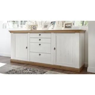 Sideboard Landhaus Kommode in Pinie weiß und Wotan Eiche Landhausstil Wohnzimmer