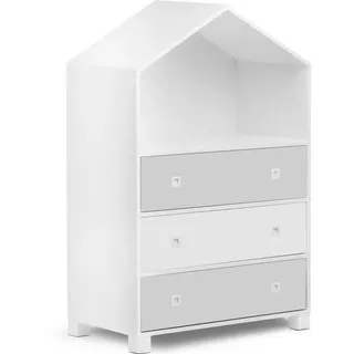 KONSIMO® Kommode MIRUM Kinderkommode Hausform Kommode, 3 Schubladen, mit Einlegeböde, Fenster mit Grifffunktion grau