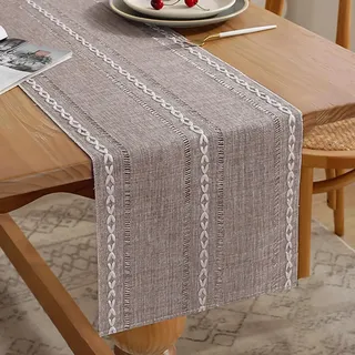 Mandelgelber Boho-tischläufer, 33 X 160 Cm, Beiger Latte-makramee-tischläufer Im Landhausstil, Moderner Tischläufer Aus Baumwoll-leinen, Tischdeckendekoration Für Küche, Landhausstil, Geburtstage, Hoc