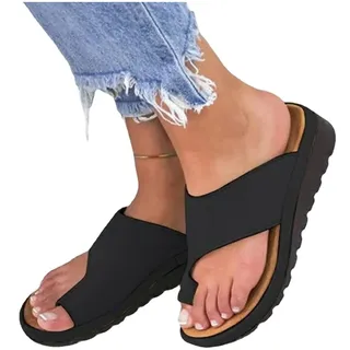 LXURY Damen Orthopädische Sandalen, Hallux Valgus Bunion Rutschfeste Weiche Flip Flops, Big Toe Hallux Valgus Für Die Behandlung, Sommer Strand Reise Hausschuhe,Schwarz,36 - 36 EU