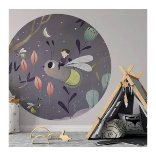 K&L Wall Art Fototapete Babyzimmer Fototapete Glühwürmchen Kinderzimmer Vliestapete Rund Loske, Kinder Motivtapete groß, Traumhafte Vlies-Fototapeten für Kinderzimmer, hergestellt in Berlin schwarz 2.36 m x 2.36 m