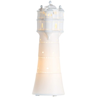 GILDE Deko Lampe Tischlampe Leuchtturm - aus Porzellan maritime Deko H 35 cm