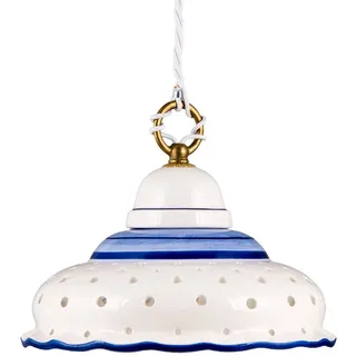 Helios Leuchten 207141 kleine Küchenlampe Keramiklampe weiss-blau | Pendellampe Pendelleuchte aus Keramik | handbemalte Keramikleuchte | Hängelampe 1 x E27
