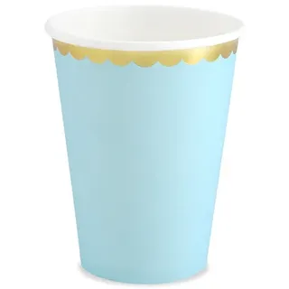 6 Becher hellblau mit Goldrand