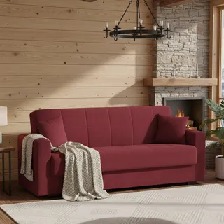 Dmora Schlafsofa 3-Sitzer Pinto 212x80 cm Rot mit Stauraum