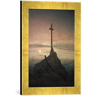 Gerahmtes Bild von Caspar David Friedrich Kreuz an der Ostsee, Kunstdruck im hochwertigen handgefertigten Bilder-Rahmen, 30x40 cm, Gold Raya