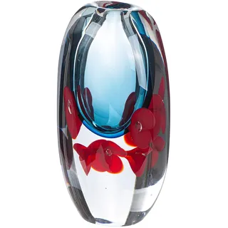 GILDE Glasvase Rose klar, Blumenmotiv, Höhe 26,5 cm | Material: durchgefärbtes Glas, Serie Glass Art, Akzente in Blau und Rot. Kleine Öffnung ca. 2,5 cm für einzelne Stiele.