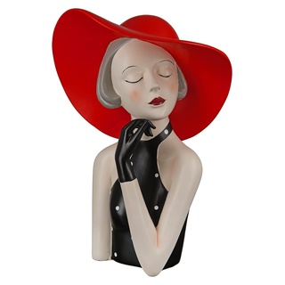 GILDE Deko Skulptur Figur Lady - mit rotem Hut - Dekoration Wohnzimmr - Höhe 27 cm, 37194, Rot, Schwarz
