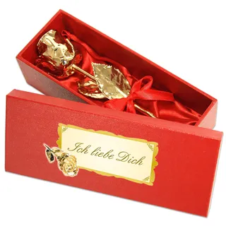 Echte Goldene Rose mit Widmung: Ich liebe dich, überzogen mit 999er GOLD, circa 16 cm, mit Geschenkschatulle und Echtheitszertifikat