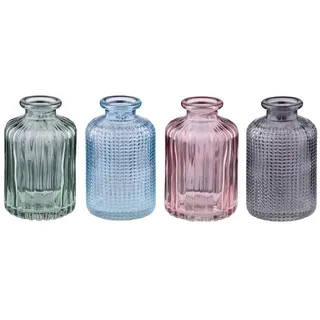 Murago - 4er Set Mini Glas Vase Flaschenform - Glasvasen Blumenvase für Pampasgras klein mini Blumen Deko für Hochzeit Verlobung Tischdekoration bunt Pastell rosa grün blau grau