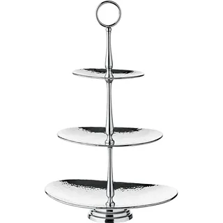 Edzard Etagere Gulf mit 3 Ebenen, Höhe 49 cm, oval, Edelstahl gehämmert hochglanzpoliert, Tischdeko, Servierset, Geschenkidee, Partydeko, Kuchenetagere