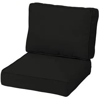TENAGE Outdoor-Stuhlkissen, wasserdicht, Terrassenmöbel, Rücken und tiefes Sitzkissen-Set mit Reißverschluss und rutschfesten Riemen, für Innenbereich, Garten, Camping, 45 x 45 cm, Schwarz