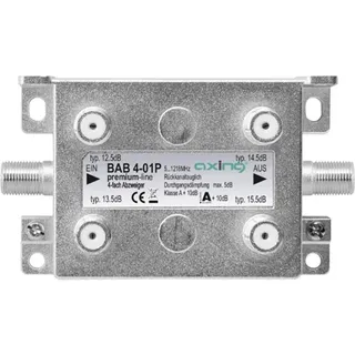 Axing BAB 4-01P 4-Fach Abzweiger Kabelfernsehen CATV Multimedia DVB-T2 Klasse A+, 10dB, 5-1218 MHz,