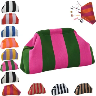 Oveallgo Dumpling Bag Clutch, Clutch Geldbörsen für Damen, Gewebte Clutch Tasche, Gewebte Häkelarbeit Urlaub Handtasche, Stilvolle Gestreifte Tasche für Abendessen (Grünlich-Rosa-a) - L