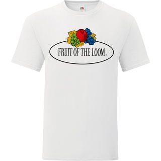 Fruit of the Loom Iconic 150 T-Shirt mit Vintage-Logo auf der Brust, weiß - Vintage-Logo groß, L