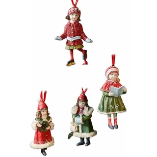 Loberon Anhänger 4er Set Nostalgic, rot/grün | Weihnachten, Winter, Festtage, Figur, Aufwendig handbemalt, Sehr detaireiche Figürchen in vier Designs