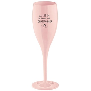 KOZIOL Sektglas Sektglas 100 ml mit Druck, Kunststoff, Stielglas aus Kunststoff rosa