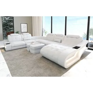 Sofa Dreams Wohnlandschaft XXL U Form Elegante Mini, Designersofa, Sofa mit Licht weiß