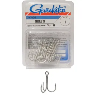 Gamakatsu Drillinge Treble 13, Größe:2, Farbe:Nickel