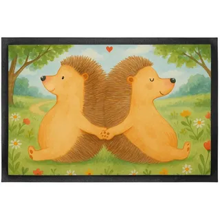 Mr. & Mrs. Panda Fußmatte Igel händchenhaltend Design, Bodenvorleger 50 x 75 cm, Weiß, Hochzeit, rechteckig, Höhe: 50 mm, Verlobung Verliebt Haustürmatte weiß Ø 75 cm x 75 cm x 60 cm x 50 mm