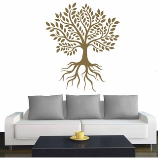 Wandtattoo - Baum des Lebens - 5 - Lebensbaum Weltenbaum - 96x96 cm - Gold - Dekoration - Wandaufkleber - für Wohnzimmer Kinderzimmer Büro Schule Firma