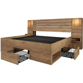 Redom Holzbett, Eiche, Holzwerkstoff, 160x200 cm, Schlafzimmer, Betten