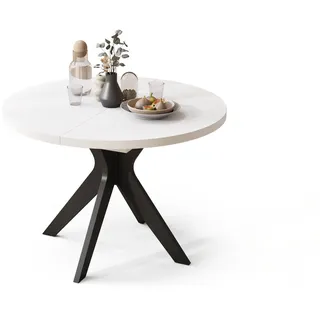 designimpex Esstisch Design Esstisch Renzo ausziehbar 110 bis 180 cm rund Esszimmer Tisch, Esstisch, Esszimmertisch, Tisch, Ausziehtisch, Küchentisch, Esszimmer schwarz|weiß