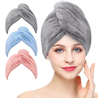 trabag 3 Stück Haarturban Handtuch - Haartrockentuch Haarturban mit Knopf, Extrem Saugfähig, Kopftuch Handtuch für Lange Haar, Schnelltrocknend für Trocknen von Haaren in Salons