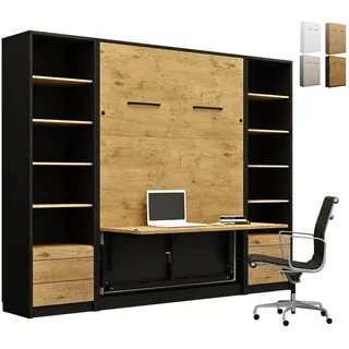 QMM TraumMöbel Schrankbett Wandbett GN120x200 mit Schreibtisch, LED & 2 Regalen vertikal (Set, 3-St., Schrankbett vertikal 120x200 mit LED & Schreibtisch; 2 Regale) mit LED-Beleuchtung; mit integriertem Schreibtisch