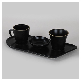 Keramika Kaffeeservice Gold Line Schwarzes 8-teiliges Kaffee-Präsentationsset für 2 Personen