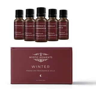 Mystic Moments | Winter Duftöl Starterset | 5 x 10 ml Premium Aromatic Oils | Weihrauch, Mulled Wine, Orange & Cinnamon, Vanille & Yuletide Gewürze für Kerzen & Bastelprojekte