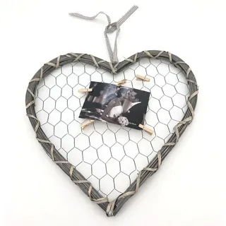 Intertoys Bilderrahmen Fotohalter Herz 40x40cm Holz Herz mit Gitter und 5 Klammern