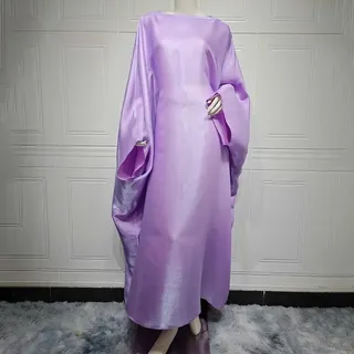 Zilimontt Damen Satin Abaya Kleid, modisches Frauen Eid muslimisches Satinkleid, muslimischer Sommer Fledermausärmel Maxikleid Kaftan Robe Ramadan Kleidung (durchschnittliche Größe lila)