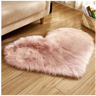 Jibenhome Hochflor-Teppich Herzförmiger Fellteppich,Kunstfell Schaffell,Hochflor Shaggy Teppiche, Rosa,30 cm x 40 cm, Höhe: 60 mm, Bodenteppich, Waschbarer Rosa,30 cm x 40 cm | 60 mm