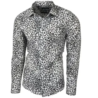 Baxboy Langarmhemd Baxboy Herren Hemd Freizeitshemd Langarm Blumen Casual Shirt L