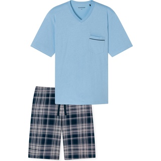 Schiesser, Herren, Pyjama, kurzer Herren Pyjama mit V-Ausschnitt, Blau, (58)