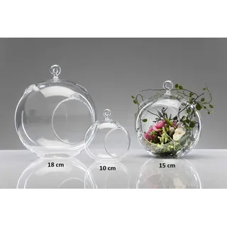 Glasvase Hängevase Kugelvase Terrarium Glas Transparent Kugel 18cm